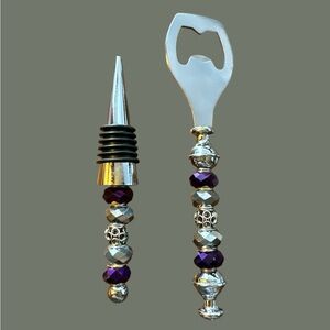 Handmade Beaded Bottle Stopper and Bottle Opener Set
